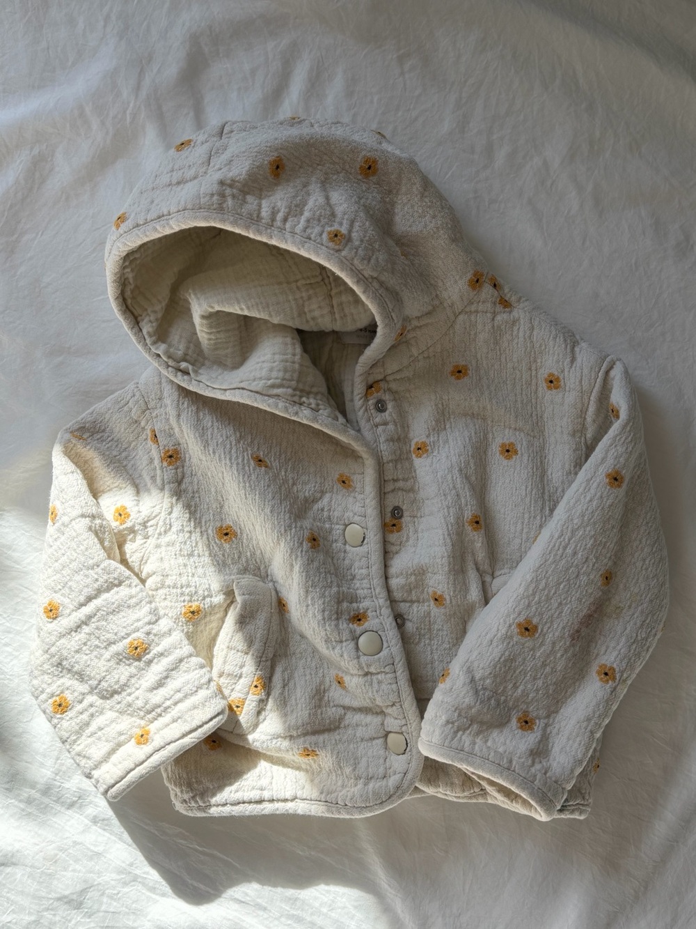 ZARA Kids 4-5Y Cream Floral Padded Hooded Jacket Embroidered Flowers